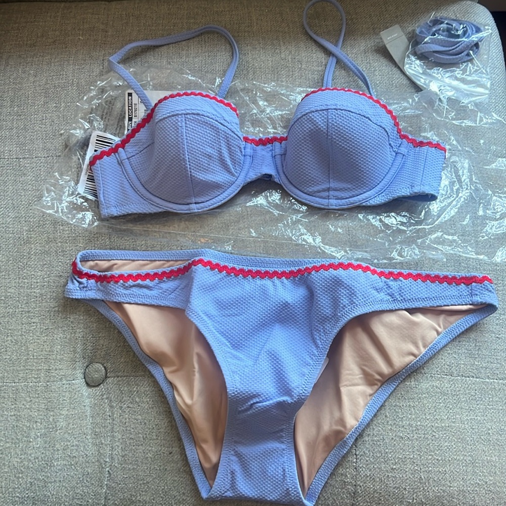 NWT J.Crew Underwire Piqué Nylon Bikini Top & Lowrider Bikini Bottom w Rickrack